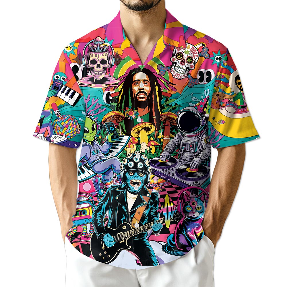 Netecom Hippie Music Hawaiian Shirt for Men