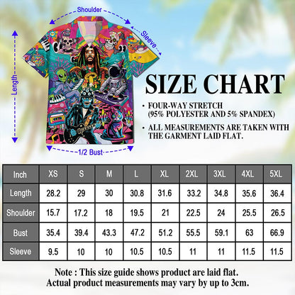 Netecom Hippie Music Hawaiian Shirt for Men Women, Musical Instruments Button Down Summer Beach Short Sleeve Shirts, S-5XL