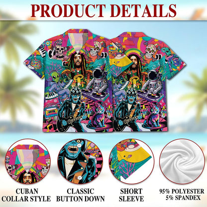 Netecom Hippie Music Hawaiian Shirt for Men Women, Musical Instruments Button Down Summer Beach Short Sleeve Shirts, S-5XL