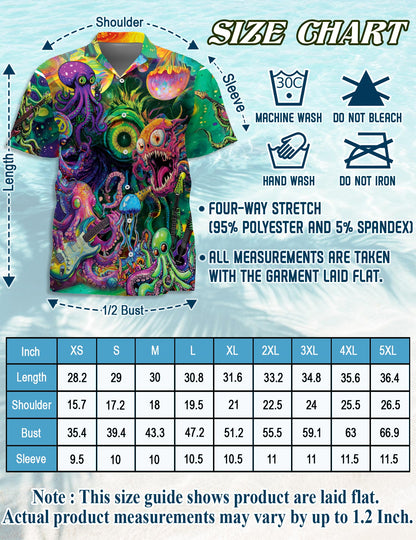 Netecom Hippie Octopus Play Guitar Hawaiian Shirt for Men, Button Down Summer Beach Short Sleeve, Sizes S-5XL