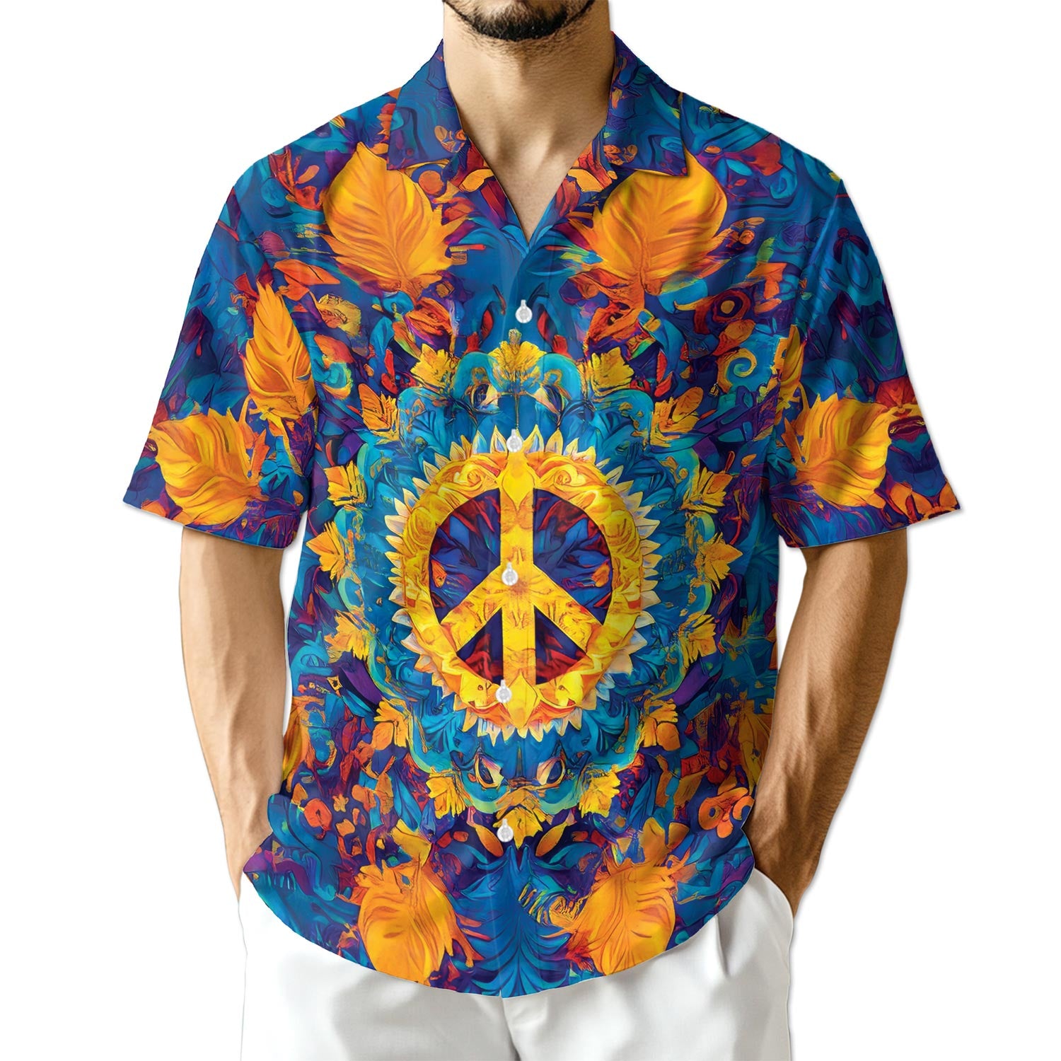 Netecom Hippie Peace Hawaiian Shirt for Men