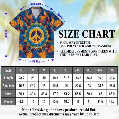 Netecom Hippie Peace Hawaiian Shirt for Men, Button Down Summer Beach Short Sleeve, Hippie Style, S-5XL