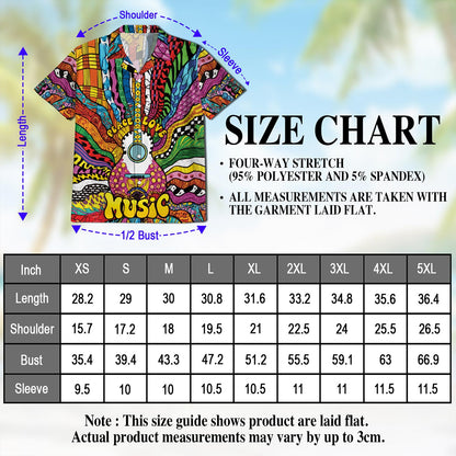 Netecom Hippie Peace Love Music Hawaiian Shirt for Men, Button Down Summer Beach Short Sleeve, Sizes S-5XL
