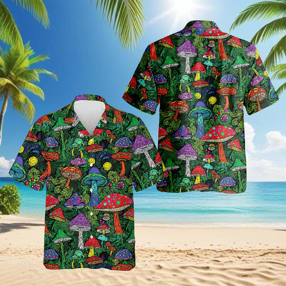 Netecom Hippie Vintage Trippy Mushroom Aloha Hawaiian Shirt for Men, Button Down Summer Beach Short Sleeve, Retro, S-5XL