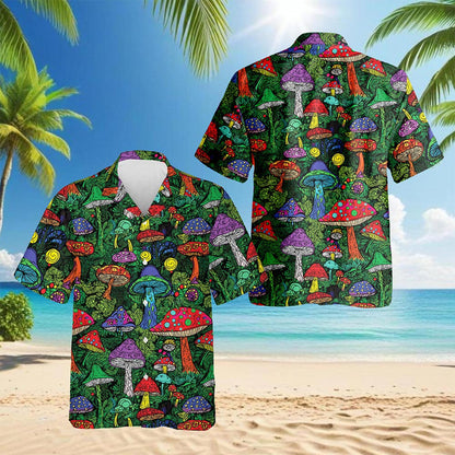 Netecom Hippie Vintage Trippy Mushroom Aloha Hawaiian Shirt for Men, Button Down Summer Beach Short Sleeve, Retro, S-5XL