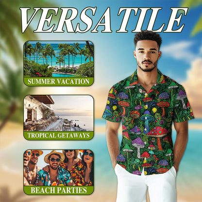 Netecom Hippie Vintage Trippy Mushroom Aloha Hawaiian Shirt for Men, Button Down Summer Beach Short Sleeve, Retro, S-5XL
