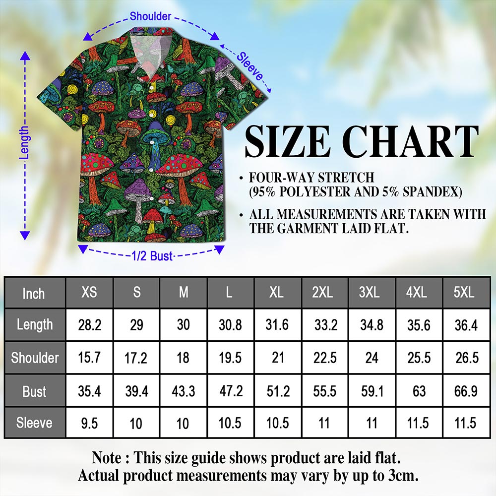 Netecom Hippie Vintage Trippy Mushroom Aloha Hawaiian Shirt for Men, Button Down Summer Beach Short Sleeve, Retro, S-5XL