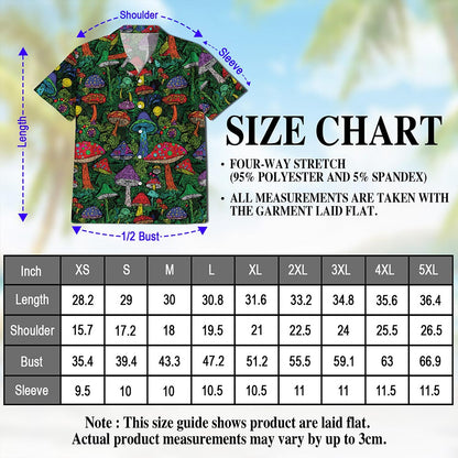 Netecom Hippie Vintage Trippy Mushroom Aloha Hawaiian Shirt for Men, Button Down Summer Beach Short Sleeve, Retro, S-5XL