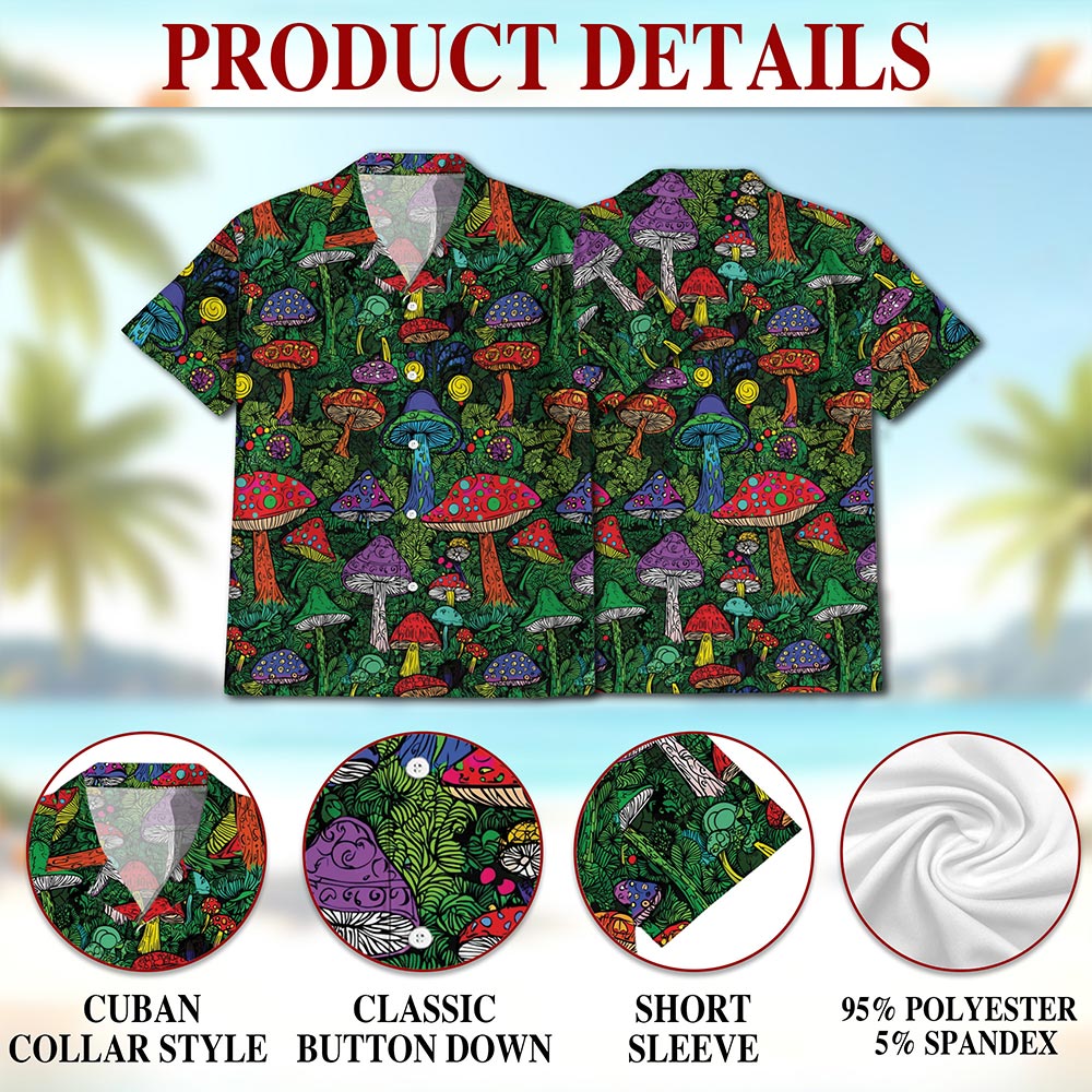 Netecom Hippie Vintage Trippy Mushroom Aloha Hawaiian Shirt for Men, Button Down Summer Beach Short Sleeve, Retro, S-5XL