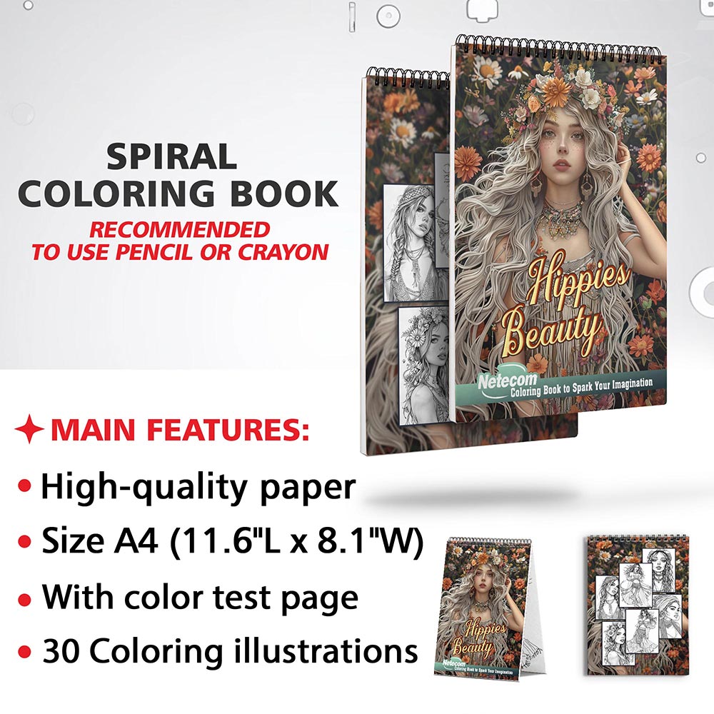 Netecom Hippies Beauty Coloring Sheets for Adults