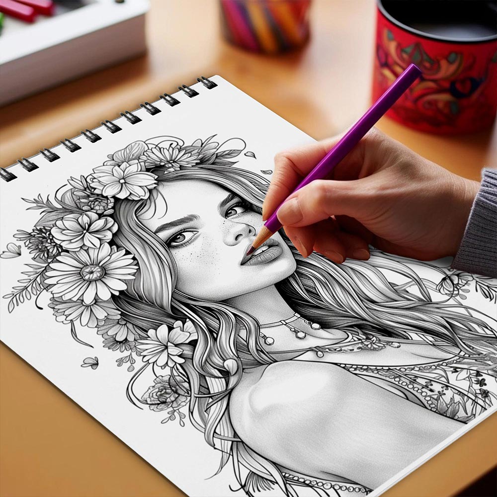 Netecom Hippies Beauty Coloring Book Spiral Bound for Adults