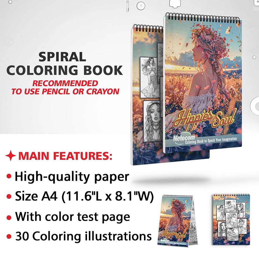 Netecom Hippies Soul Coloring Sheets for Adults