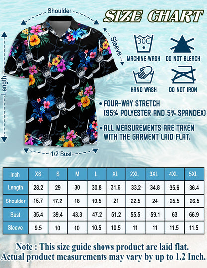 Netecom Hockey Hawaiian Shirt for Men, Tropical Style, Button Down Summer Beach Short Sleeve, S-5XL