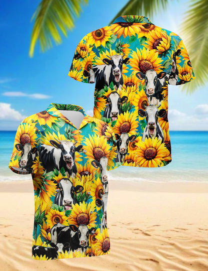 Netecom Holstein Friesian Cattle Hawaiian Shirt for Men, Cow Lover Gifts, Button Down Summer Beach Short Sleeve, S-5XL
