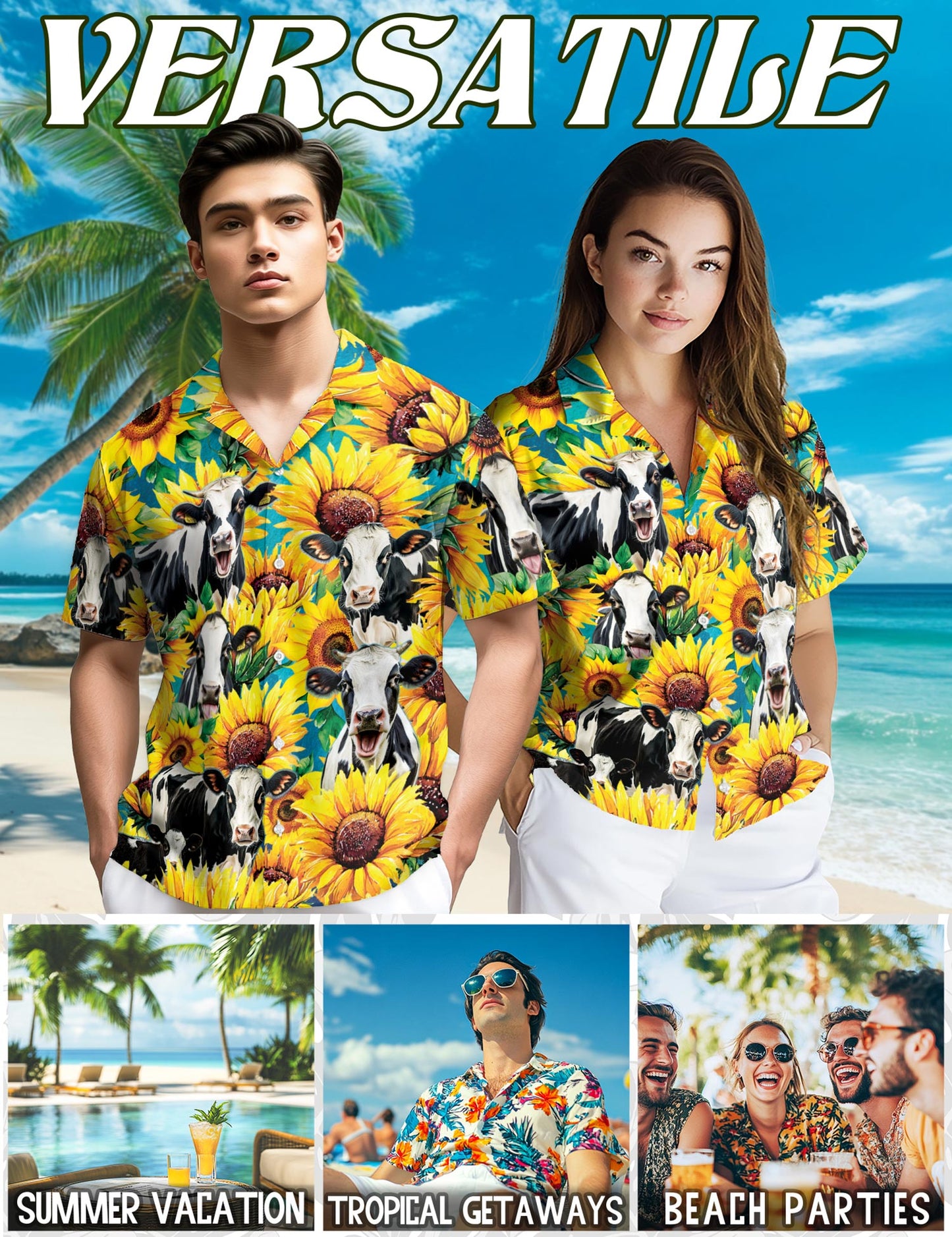 Netecom Holstein Friesian Cattle Hawaiian Shirt for Men, Cow Lover Gifts, Button Down Summer Beach Short Sleeve, S-5XL