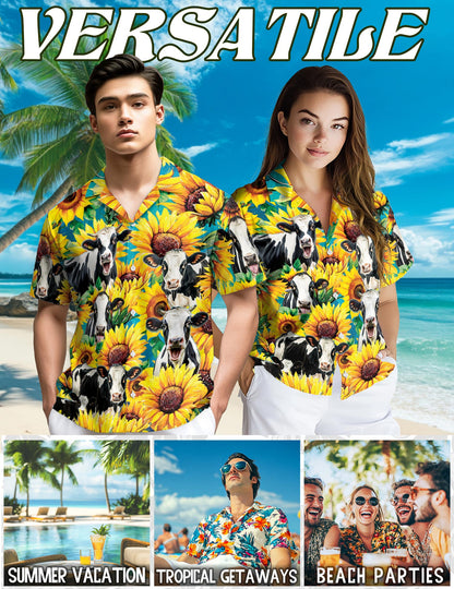 Netecom Holstein Friesian Cattle Hawaiian Shirt for Men, Cow Lover Gifts, Button Down Summer Beach Short Sleeve, S-5XL