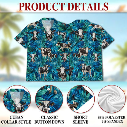 Netecom Holstein Friesian Cattle Hawaiian Shirt for Men, Tropical Holstein Cow Button Down Summer Beach Short Sleeve, S-5XL