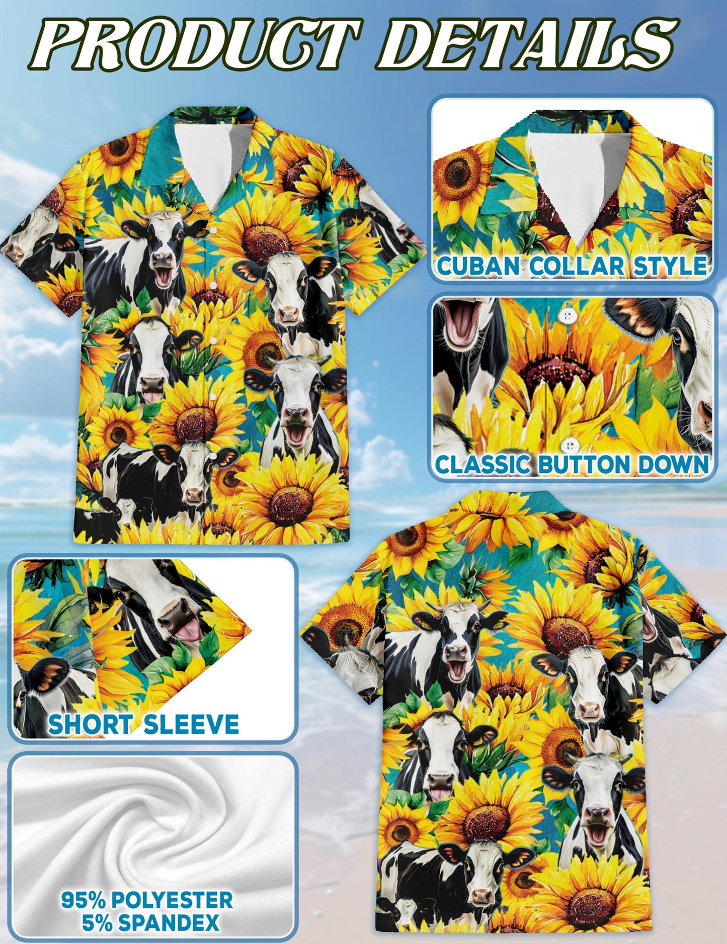 Netecom Holstein Friesian Cattle Hawaiian Shirt for Men, Cow Lover Gifts, Button Down Summer Beach Short Sleeve, S-5XL