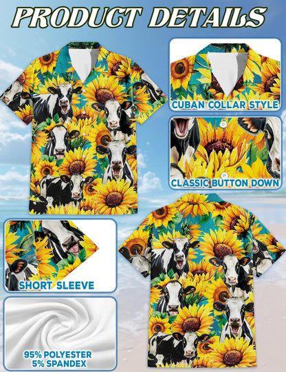 Netecom Holstein Friesian Cattle Hawaiian Shirt for Men, Cow Lover Gifts, Button Down Summer Beach Short Sleeve, S-5XL