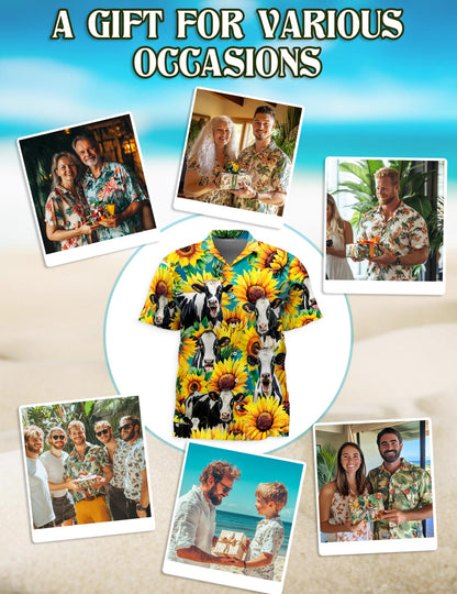 Netecom Holstein Friesian Cattle Hawaiian Shirt for Men, Cow Lover Gifts, Button Down Summer Beach Short Sleeve, S-5XL