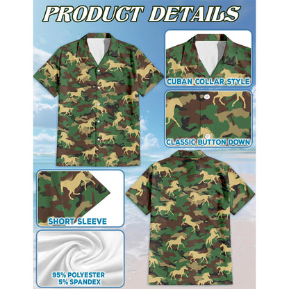 Netecom Horse Camo Hawaiian Shirt for Men, Button Down Summer Beach Short Sleeve, Horse Lover Gift, Sizes S-5XL