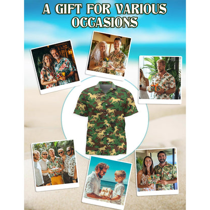 Netecom Horse Camo Hawaiian Shirt for Men, Button Down Summer Beach Short Sleeve, Horse Lover Gift, Sizes S-5XL