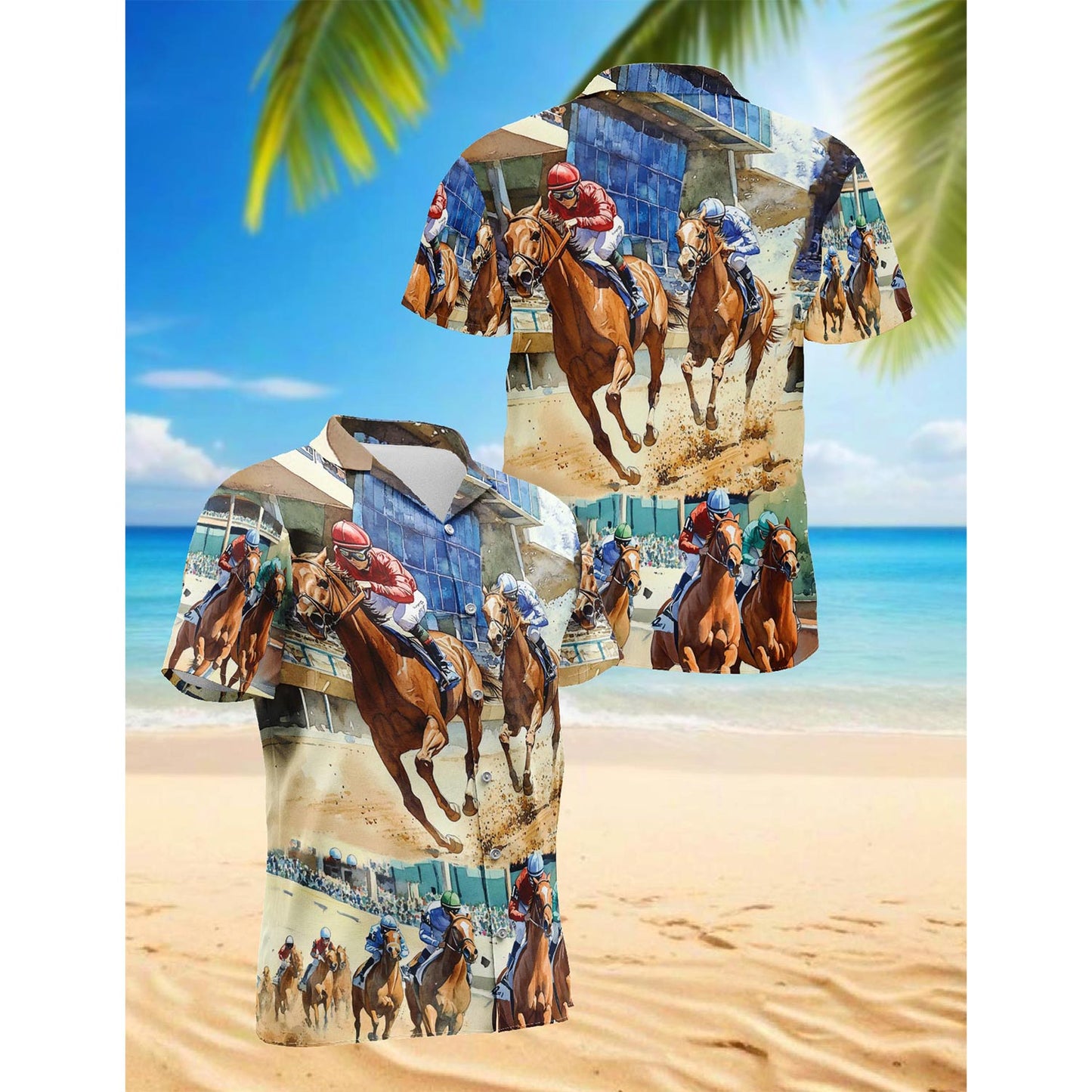 Netecom Horse Racing  Hawaiian Shirt for Men, Button Down Summer Beach Short Sleeve, Animal Lover Gifts, S-5XL