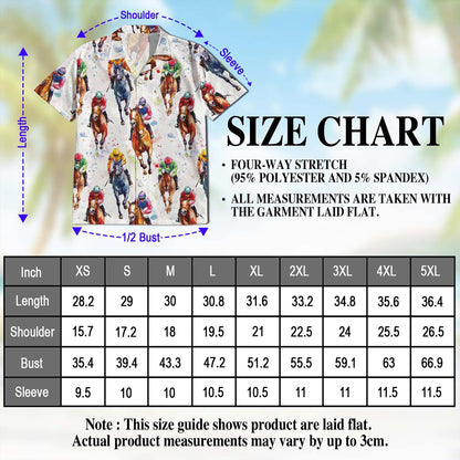 Netecom Horse Racing Pattern Hawaiian Shirt for Men, Button Down Summer Beach Short Sleeve, S-5XL