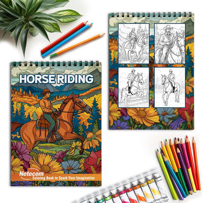 Netecom Horse Riding Spiral Coloring Book for Adults