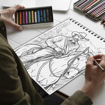 Netecom Horse Riding Spiral Bound Coloring Book for Adults
