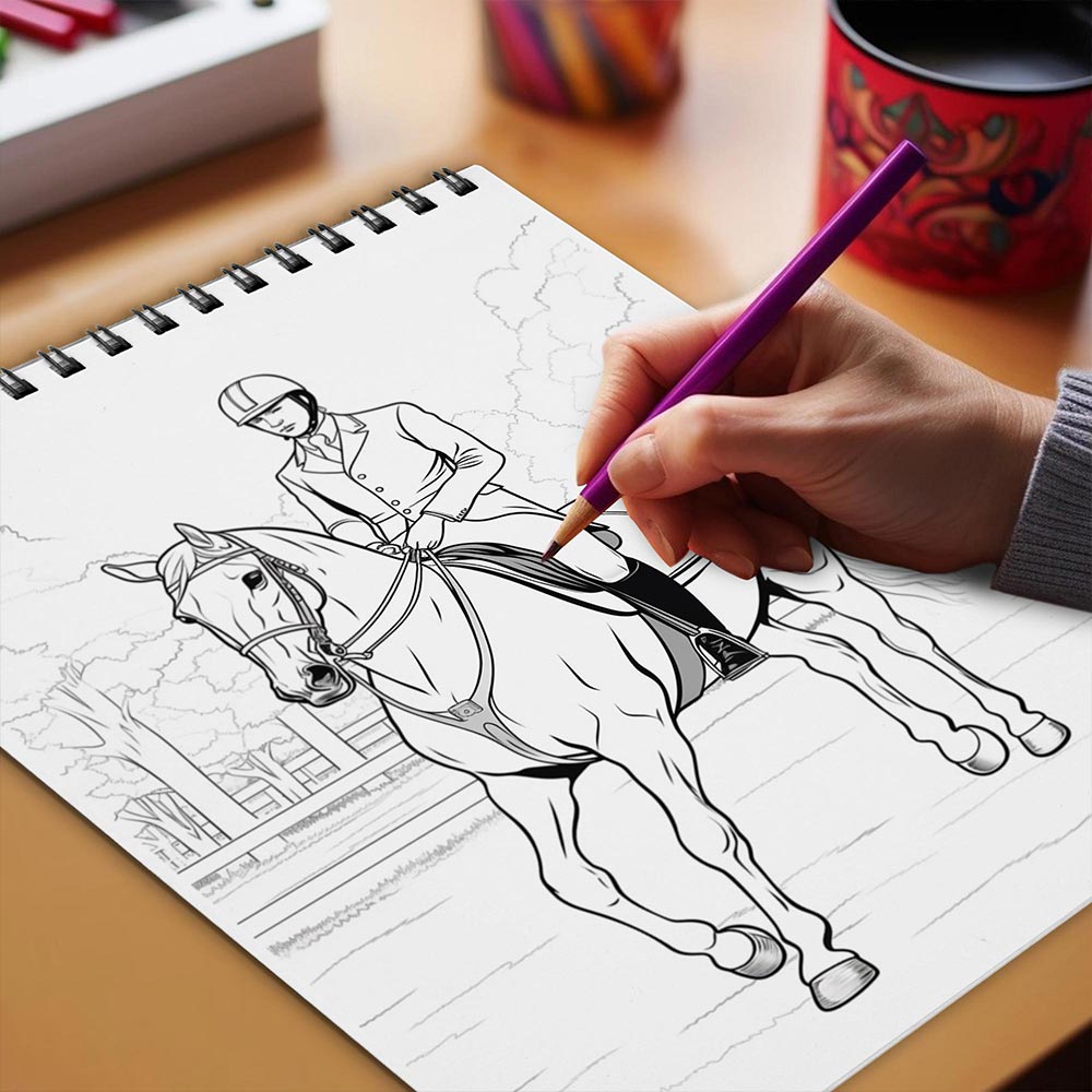 Netecom Horse Riding Coloring Book  Spiral Bound for Adults