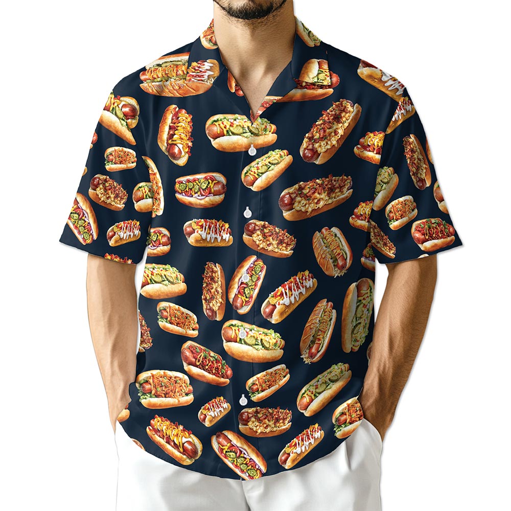 Netecom Hot Dog Pattern Print Hawaiian Shirt for Men