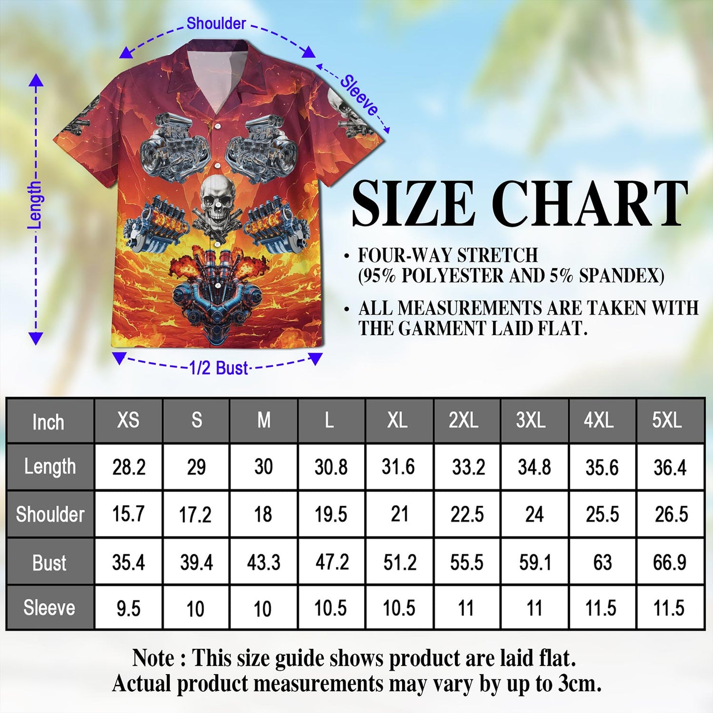 Netecom Hot Rod Skull Hawaiian Shirt for Men, Button Down Summer Beach Short Sleeve, S-5XL