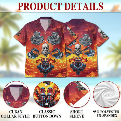 Netecom Hot Rod Skull Hawaiian Shirt for Men, Button Down Summer Beach Short Sleeve, S-5XL