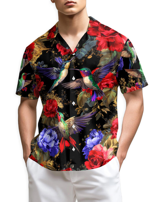 Netecom Hummingbird Peonies Hawaiian Shirt for Men