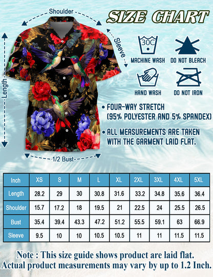 Netecom Hummingbird Peonies Hawaiian Shirt for Men, Floral Style, Button Down Summer Beach Short Sleeve, S-5XL
