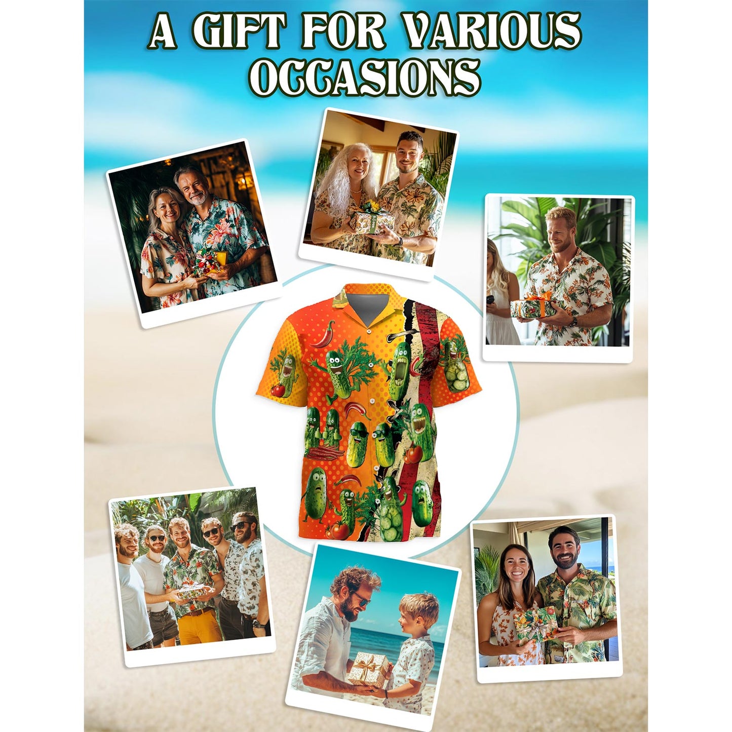 Netecom I Am Here To Eat All The Pickles Hawaiian Shirt for Men, Button Down Summer Beach Short Sleeve, Sizes S-5XL