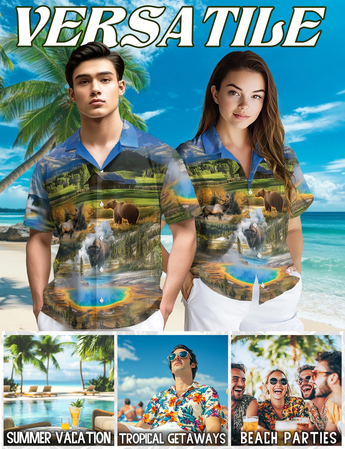 Netecom I Love Yellowstone National Park Hawaiian Shirt for Men, Button Down Summer Beach Short Sleeve, Sizes S-5XL
