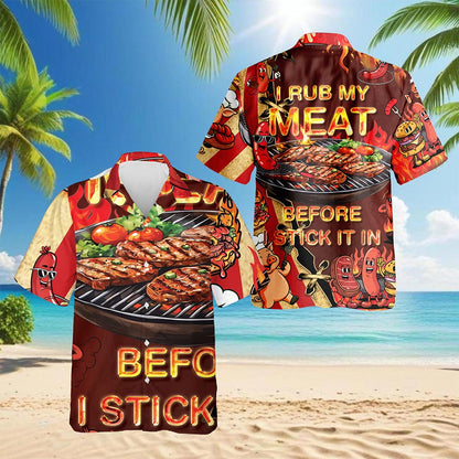 Netecom I Rub My Meat Hawaiian Shirt for Men, Button Down Summer Beach Short Sleeve, S-5XL