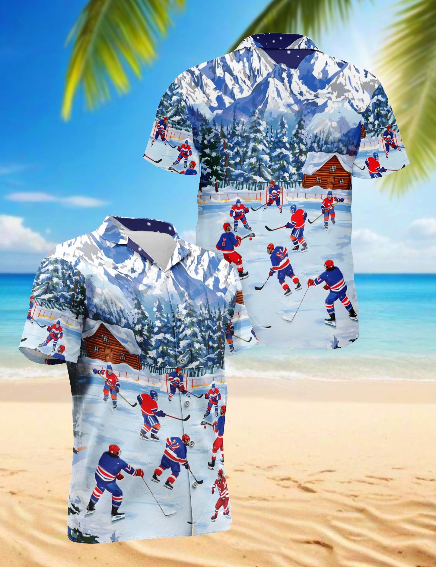 Netecom Ice Hockey Hawaiian Shirt for Men, Button Down Summer Beach Short Sleeve, Sizes S-5XL