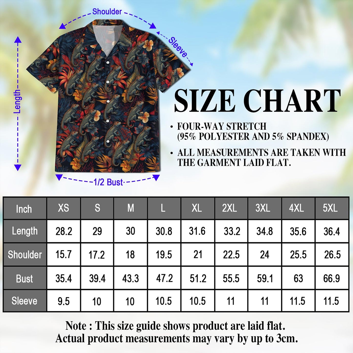 Netecom Iguanas Hawaiian Shirt for Men, Button Down Summer Beach Short Sleeve, Tropical Style, Sizes S-5XL