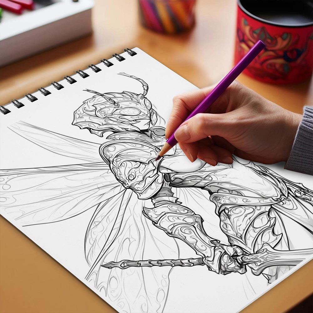 Netecom Insect Warrior Coloring Book Spiral Bound for Adults