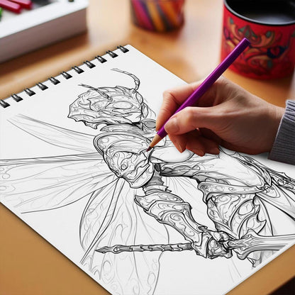 Netecom Insect Warrior Coloring Book Spiral Bound for Adults