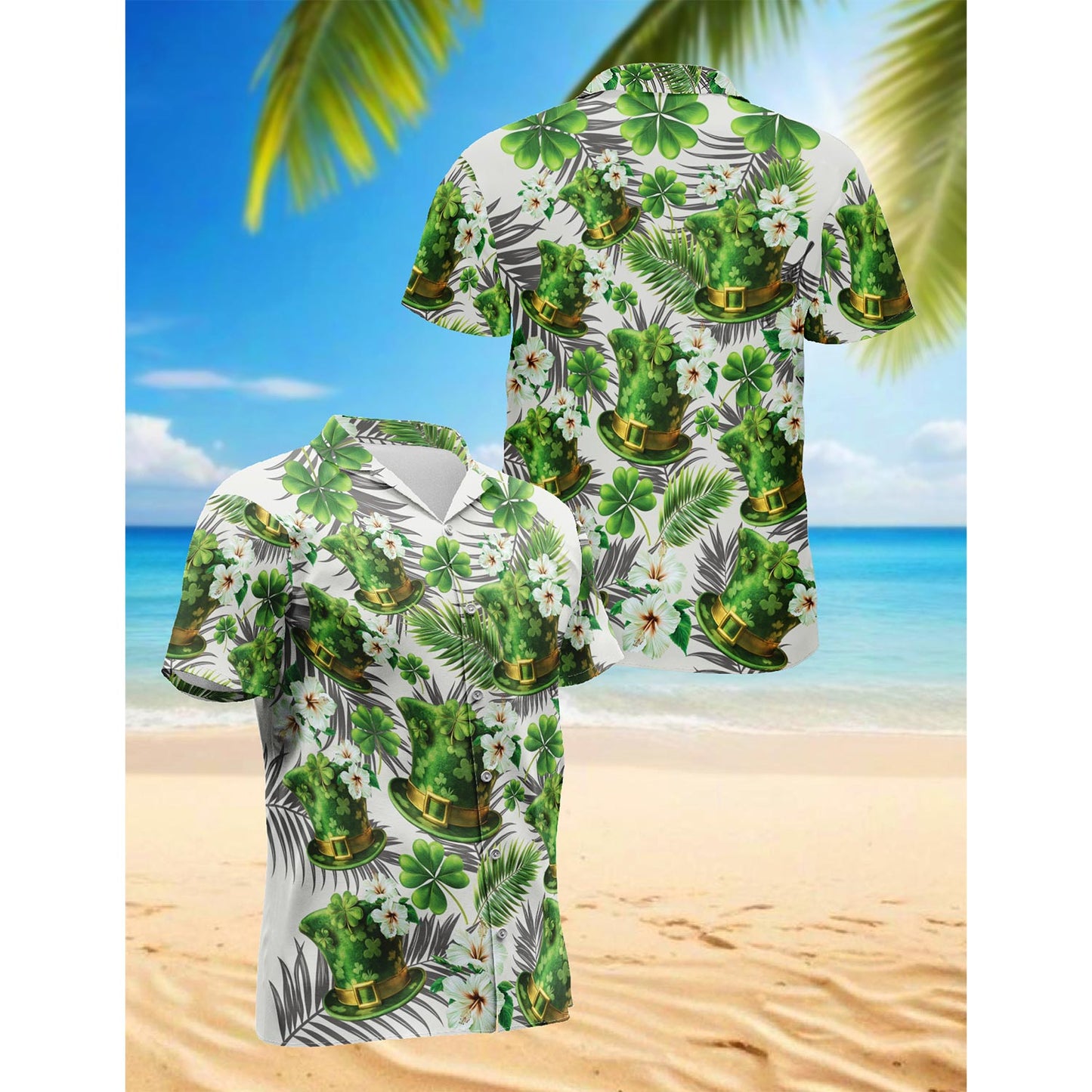 Netecom Ireland Green Hat Hawaiian Shirt for Men, Button Down Summer Beach Short Sleeve, Holiday Style, Sizes S-5XL