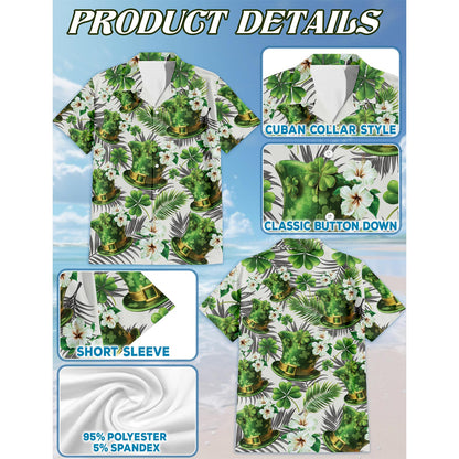 Netecom Ireland Green Hat Hawaiian Shirt for Men, Button Down Summer Beach Short Sleeve, Holiday Style, Sizes S-5XL