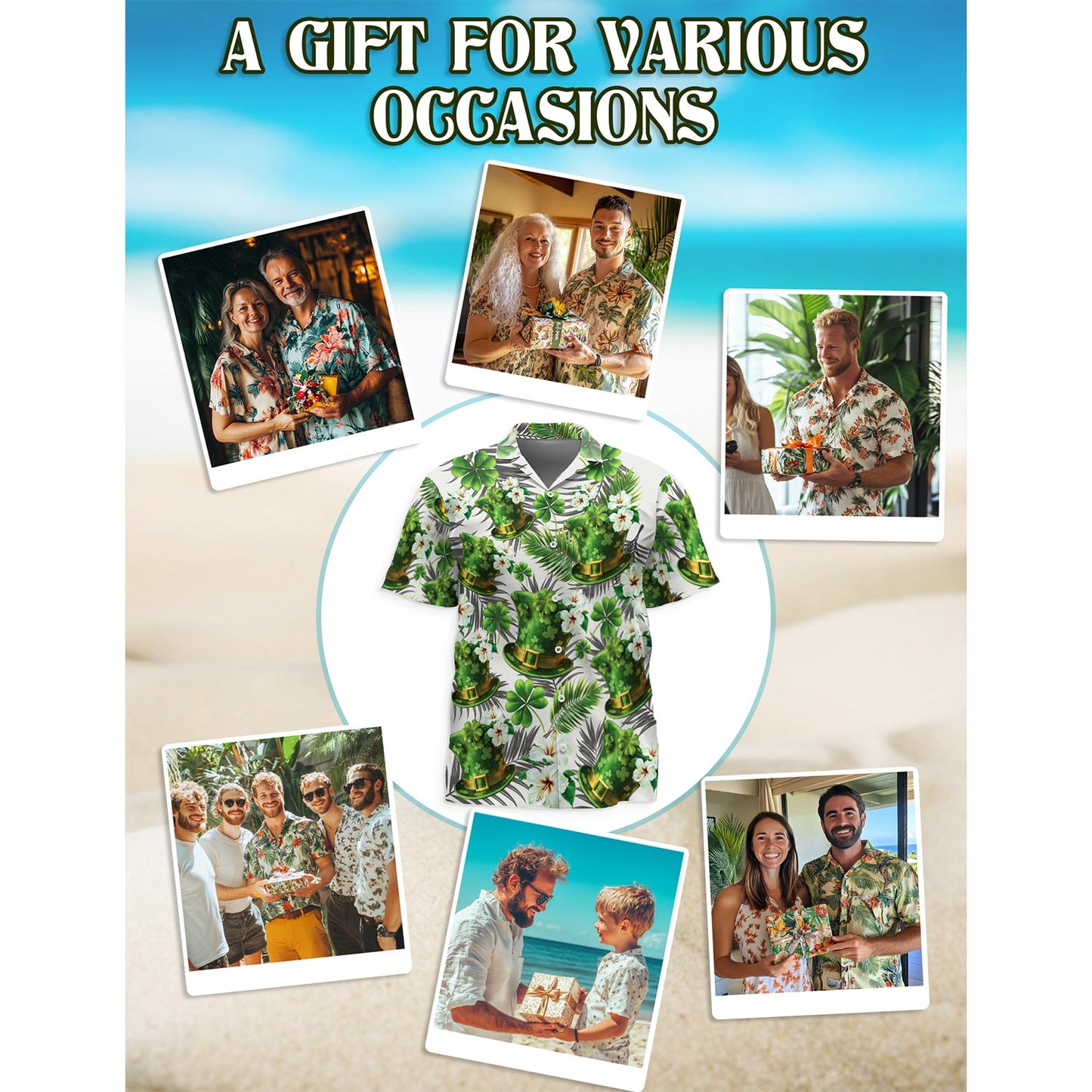 Netecom Ireland Green Hat Hawaiian Shirt for Men, Button Down Summer Beach Short Sleeve, Holiday Style, Sizes S-5XL