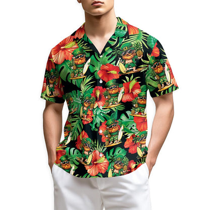 Netecom Irish Leprechaun with Flower Happy St. Patrick's Day Hawaiian Shirt for Men, Button Down Summer Beach Short Sleeve, Festive Style, S-5XL