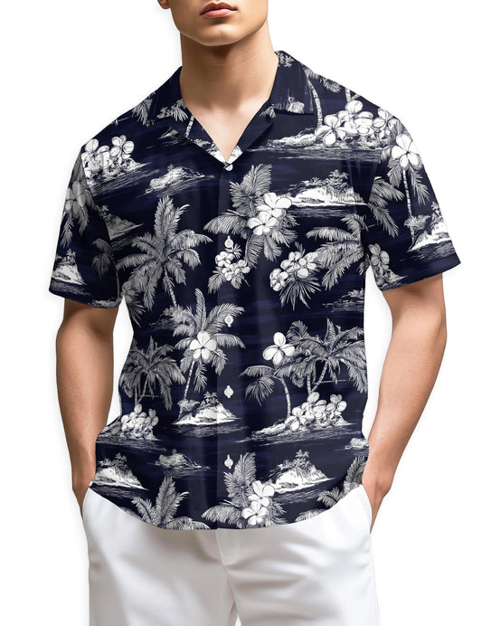 Netecom Island Hawaiian Shirt for Men, Tropical Style, Button Down Summer Beach Short Sleeve, S-5XL