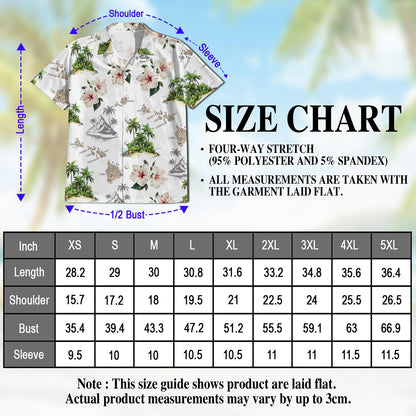 Netecom Islands White Hawaiian Shirt for Men, Button Down Summer Beach Short Sleeve, Tropical Style, Sizes S-5XL