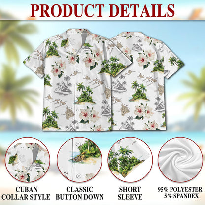 Netecom Islands White Hawaiian Shirt for Men, Button Down Summer Beach Short Sleeve, Tropical Style, Sizes S-5XL